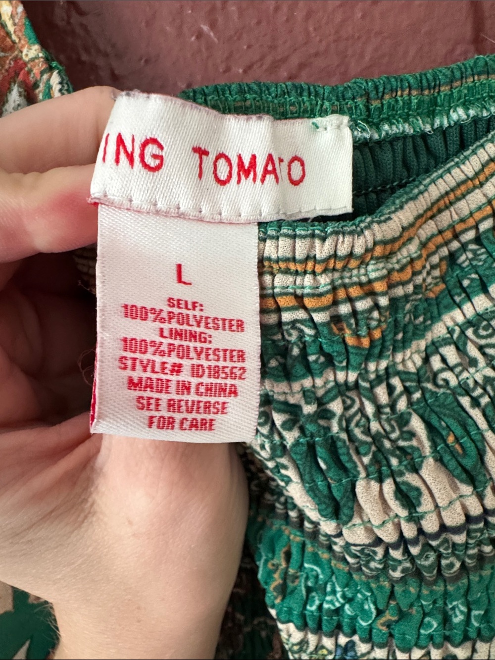 Flying Tomato Patterned Green Puff Sleeve Smocked Floral Boho Midi Dress Size L - Picture 2 of 8
